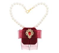 ifundom Collier pour Chien Boîte à Bagues Intégrée, Pendentif Mariage en Fausses Perles, Taille S 25 Cm, Couleur Rouge Foncé Noeud, Accessoires pour Tenue de Cérémonie et Demande