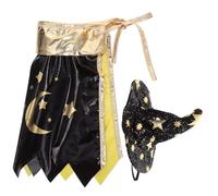 ifundom Costume Sorcière Chat Noir Étoile Dorée Cape Ajustable Tenue Magicien Halloween pour Petits Animaux Déguisement Fête Cosplay