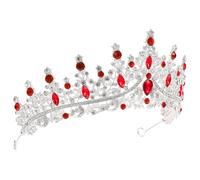 ifundom Couronne de Princesse en Strass Argenté et Rouge, Serrage-tête Couronne D’anniversaire pour Femmes, Accessoire pour Mariage, Bal et Fête, Tiare Élégante pour Costumes et