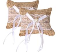 ifundom Coussin Porte Alliance Mariage 2 Pièces Oreillers Décoratifs pour Bagues de Mariage Ornements en Dentelle Adapté aux Cérémonies de Fiançailles
