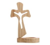 ifundom Croix en Bois Dressée T Forme 14x7,5x5,5 Cm, Décoration de Table en Bois Naturel, Accessoire pour Baptême et Pâques, Ornement Religieux Artisanal pour Autel et Foyer Chrétien