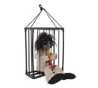 ifundom Décoration Halloween Fantôme en Cage Électrique Lumineux et Sonore Imprimé Léopard Multicolore Suspendu Crochet Accessoire Fête Halloween Intérieur et Extérieur Crâne
