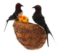 ifundom Décoration Murale Rustique de Nid D’Oiseau Factice avec 2 Hirondelles Fermées, Nid Artificiel et 2 Oisillons, Accessoire pour Jardin, Balcon et Ferme, Ornement Naturel Réaliste