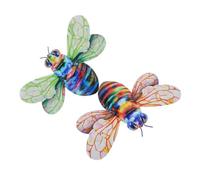 ifundom Décorations Murales Abeilles En Fer Peintes 2 Pcs Pour Jardin Et Clôture, Art Mural Extérieur Coloré Ailes Vertes Et Orange, Décoration Extérieure Résistante Et Colorée