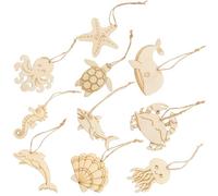 ifundom Découpes en Bois Brut Animaux Marins 60 Pièces Formes Tortue Pieuvre Crabe Bois Naturel pour Loisirs Créatifs Scrapbooking et Décoration DIY Océan