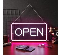 ifundom Enseigne Lumineuse LED «Ouvert» Décorative USB 5V Panneau Mural Néon Rose et Blanc Éclairage Haute Luminosité pour Magasin Restaurant et Décoration Intérieure