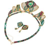 ifundom Ensemble Bijoux Bohème Vert pour Femmes Collier Épais Statement et Boucles d'Oreilles Pendantes Légers et Confortables pour Soirées Mariages et Occasions Spéciales