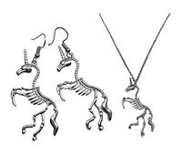 ifundom Ensemble Bijoux Fantaisie 3 Pièces Collier Chic et Boucles d'Oreilles Uniques Motif Squelette Licorne Argenté S925 pour Femmes Décoration Suspendue Présent Anniversaire et