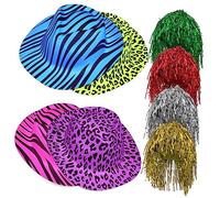 ifundom Ensemble De 4 Perruques Et 4 Chapeaux à Imprimé Animal Accessoires De Fête Pour Adultes Costume Coloré Pour Soirées à Thème Et Photomatons