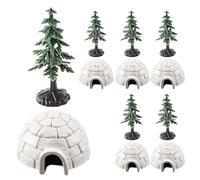 ifundom Ensemble de Figurines D’Igloo Miniature en Résine avec 6 Mini Sapins de Noël Artificiels Décorations Hivernales Réalistes pour Garçon et Filles Kit Éducatif de Création