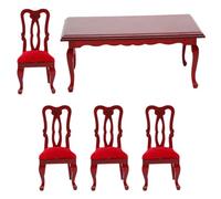 ifundom Ensemble Meubles Miniatures en Bois ÉChelle 1/12 pour Maison De PoupéE Rouge 1 Table 4 Chaises Style Vintage Accessoires pour DéCoration Miniature