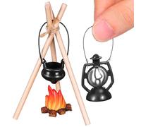 ifundom Ensemble Miniature Kit de Camping pour Maison de Poupée Accessoires Feu de Camp en Bois Lampe à Pétrole Noire Micro-Paysage Décoratif pour Scène Hivernale Décor Photo Créatif