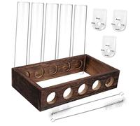 ifundom Jardinières Murales Verre Stations De Propagation Support Bois pour Plantes Tubes à Essai Pot De Fleurs Intérieur