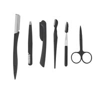 ifundom Kit de Sourcils Pliable en Acier Inoxydable 6 Pièces Ciseaux, Goupillon et Brosse à Sourcils Noir, Confortable à Tenir, Voyage et Paquet à Main