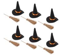 ifundom Lot de 12 Set de Pièces Mini Chapeaux de Sorcière en Feutre et Balais en Bois pour Décoration Halloween Accessoires Créatifs pour Poupées et Loisirs Petit Chapeau de Sorcière et