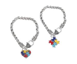 ifundom Lot de 2 Bracelets Puzzle pour Autisme à Main en Acier Inoxydable Charms Cœur et Carré Sensibilisation Autiste Bijoux Symboliques pour Garçon et Filles et Usage Quotidien et