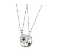 ifundom Lot de 2 Colliers pour Couples Pendentifs Soleil et Lune Magnétiques, Collier de Projection je T'aime en 100 Langues, Taille Standard, Acier Inoxydable Argenté, Bijou Romantique