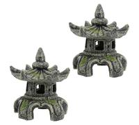 ifundom Lot de 2 Décorations D'aquarium en Résine Inaltérable, Cachettes Hexagonales pour Poissons et Crevettes, Statue Pavillon Style Chinois, Ornement sous-Marin pour Aménagement