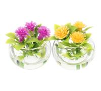 ifundom Lot de 2 Mini Bonsaïs Décoratifs en Verre Transparent, Plantes Succulentes Miniatures en Pot Jaune et Violet, Accessoires Réalistes pour Décoration de Maison de Poupée,
