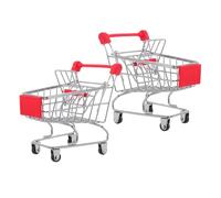ifundom Lot de 2 Mini Chariots de Courses Jouets pour Garçon et Filles, Chariot de Supermarché Miniature Rouge, Petite Charrette 11,5x8,5x12 Cm, Panier de Rangement Multifonction