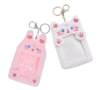 ifundom Lot de 2 Porte-Clés Photocard en Peluche Blanche Porte-Cartes Mignon pour Cartes D’Identité Étui Porte-Badge Animal Dessin Animé Accessoire Léger et Pratique pour École et