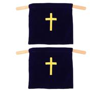ifundom Lot de 2 Sacs à Offrandes avec Poignée en Bois : Panier de Collecte en Velours 43 X 25 Cm à Motif de Croix pour Les Dons à L’église - Pochette pour La Dîme Religieuse Et Les Articles de