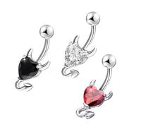 ifundom Lot de 3 Anneaux de Nombril en Acier Blanc Zircon Cœur Diablotin, Bijoux de Nombril pour Femmes, Assortiment Blanc, Rouge et Noir, Piercing Ventre Élégant pour Plage et Fêtes