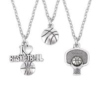 ifundom Lot de 3 Colliers en Alliage Argenté Pendentifs Basket-Ball Jante et « I Love Basket » Chaînes Délicates pour Couple Homme et Femme Présent Sport et Passion Basketball