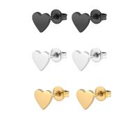 ifundom Lot de 3 Paires de Boucles d'Oreilles Puces en Acier Inoxydable Design Cœur Délicat 6 MM Couleurs Acier Noir et Or Accessoires pour Femme et Homme Décoration d'Oreilles