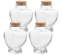 ifundom Lot de 4 Bouteilles Décoratives en Verre de Cœur 160 ML avec Bouchons en Liège Transparents, Contenants pour Souvenirs, Voyages, Décorations Créatives et Rangement Maison