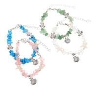 ifundom Lot de 4 Bracelets Extensibles à Perles Pierres Irrégulières avec Breloques Tortue Étoile de Mer et Coquillage Couleurs Transparent Vert Bleu et Rose Bijoux de Plage Bohème