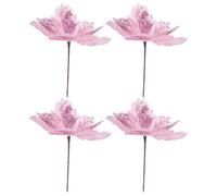 ifundom Lot de 4 Fleurs de Noël à Faire soi-même : tiges de Poinsettias artificiels, Paillettes Roses et en Tissu pour la Confection de couronnes et la décoration d'arbres - Décorations de Noël