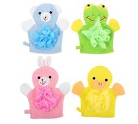 ifundom Lot de 4 Moufles de Bain Moussants pour Garçon et Filles, Motif Animal Cartoon, Couleurs Assorties Jaune Canard, Rose Lapin, Vert Grenouille, Bleu Ours, Couleur Couleur Aléatoire