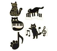 ifundom Lot de 5 Broches en Émail Chat Noir Kawaii Notes de Musique Broches Dessin Animé pour Paquet à Dos Vêtements et Accessoires Broche Esthétique Musicale et Mignonne