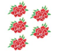 ifundom Lot de 5 Écussons Thermocollants à Coudre en Tissu Patchs Brodés Forme Pivoine Taille Moyenne Rouge Bord Blanc pour Vêtements Paquet et Réparation Textile