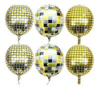 ifundom Lot de 6 Ballons en Aluminium Forme Boule Disco Mini Décorations Murales Dorées Argentées et Noir Doré Accessoires Déco Fête Anniversaire Shower Mariage et Soirées