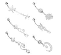 ifundom Lot de 6 Piercings de Nombril en Acier Inoxydable Argenté Sertis de Zircone Bijoux de Ventre Élégants et Solide Accessoires de Piercing pour Femme Confortables et Résistants à