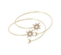 ifundom Manchette Dorée pour Femmes Bijoux de Bras Soleil et Lune Métal Incrusté de Cristaux Réglable Élégant 2 Pièces Fête Quotidien Présent