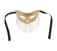 ifundom Masque de Bal Masqué Vintage Doré pour Femme avec Strass et Pompons, Masque de Carnaval Vénitien Élégant, Accessoire de Fête Unique pour Soirées Costumées et Carnavals