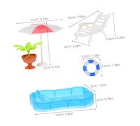 ifundom Miniature Dollhouse Pool Set with Swim Ring Umbrella and Chairs Realistic Beach Scene Toy for Creative Play and Fairy Garden Decor