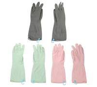 ifundom Moufles de Nettoyage en Caoutchouc Épais Antidérapants pour Vaisselle Lot de 3 Paires Taille L avec Crochet Couleurs Mint, Gris Moyen et Violet Doux, Protection Mains