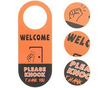 ifundom Panneau de Porte de Bureau Orange Double Face « Bienvenue, Veuillez Frapper » - Panneau de Confidentialité pour Poignée de Porte, Signalisation D’Absence, 1 Pièce, pour Salles de