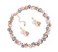 ifundom Parure Bijoux Perles Colorées Élégante Femme Ensemble Collier et Boucles D’oreilles Doré Charme Anniversaire Mariage Banquet