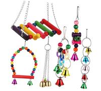 ifundom Perchoir pour Perruche avec Balançoire et Carillons Support Durable pour Cage Oiseaux Ensemble de Jouets Suspendus pour Perroquets et Oiseaux Ondulées Installation Facile