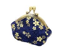 ifundom Porte-Monnaie Vintage Portable à Motif De Fleurs De Cerisier, Mini Paquet Estampé à Chaud en Cuir Synthétique Bleu Nuit, Paquet à Pièces Femme pour Voyages Et Quotidien, Format Compact