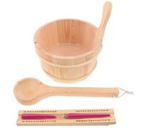 ifundom Seau de Sauna en Bois 4l avec Louche et Sablier Kit 3 Pièces D’Accessoires pour Sauna, Spa et Hammam, Ustensiles Robustes et Légers pour Bain, et Jardin
