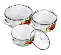 ifundom Set de 3 Casseroles Émaillées Poignées Doubles pour Soupe, Fond Plat, Design Élégant, Mini Marmites Flexibles Cuisson et Préparation de Bouillies Plusieurs styles