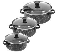 ifundom Set de Casseroles en Émail avec Couvercle, Mini Marmites à Fond Plat, Double Poignées, Solide et Multifonctionnelles pour Cuisson Cuisine