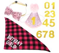 ifundom Set de Fête pour Chat Chapeau Anniversaire Rose avec Bavoir et Nœud Accessoire Respirant et Confortable pour et Petits Animaux Décoration Unique pour Anniversaire Pet Friendly