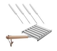 ifundom Support de Barbecue Extérieur avec Rouleau à Hot-dog Portable en Acier Inoxydable et Poignée en Bois, Design Détachable Facile à Nettoyer pour en Plein Air